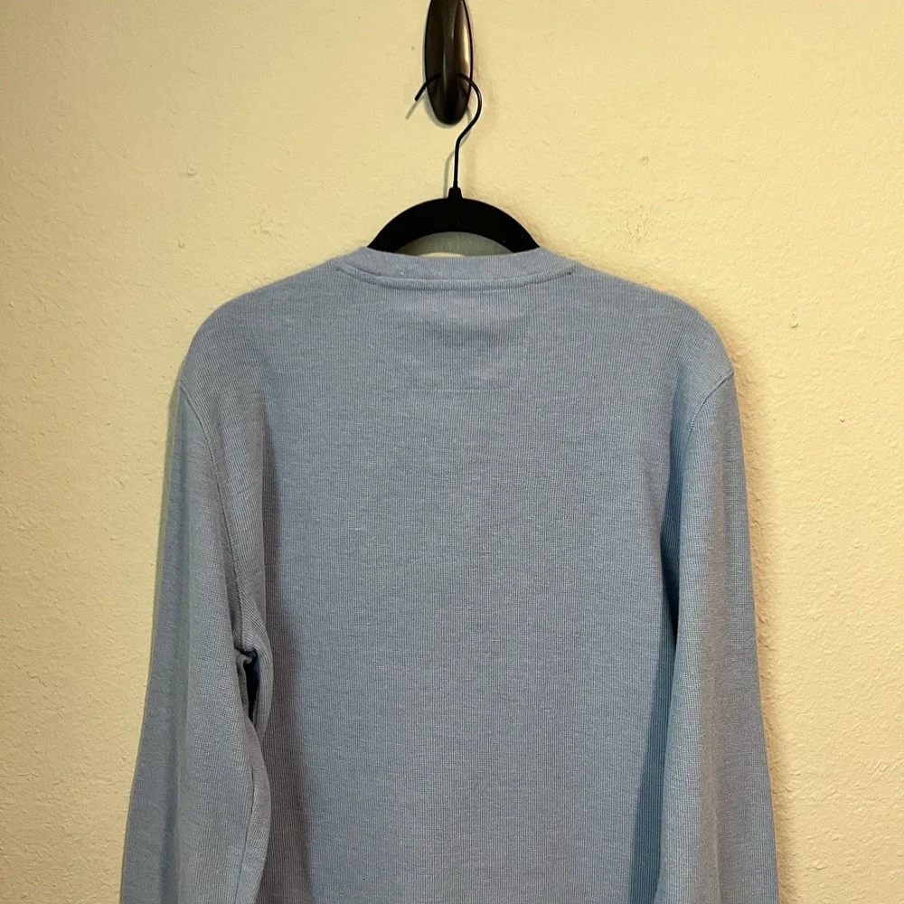 Banana Republic Henley Shirt Men's Medium Waffle Knit Cotton Blend Light Blue LS